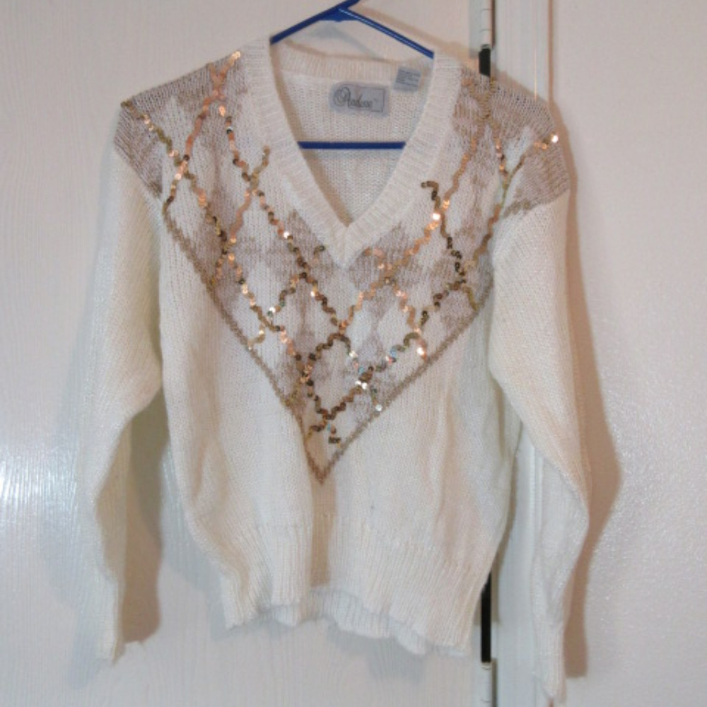 VINTAGE ANDENE V-NECK SWEATER Medium Sequins